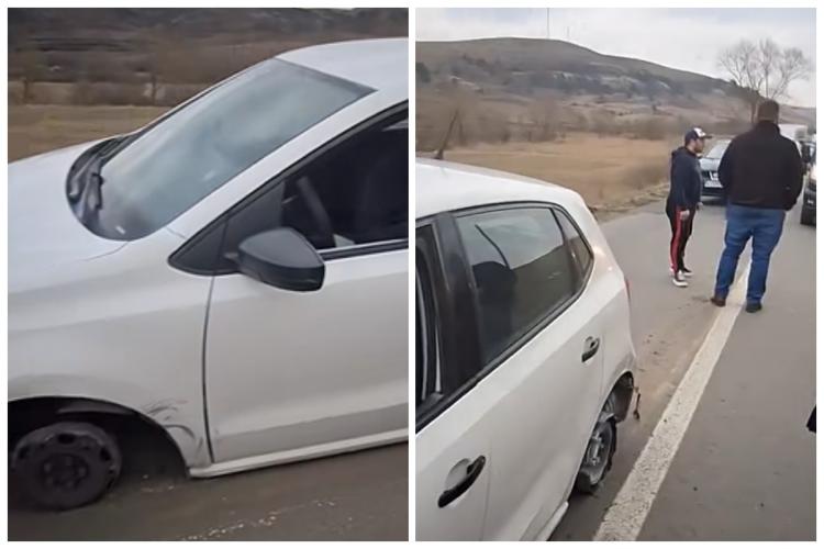 Read more about the article Șofer rămas fără 2 cauciucuri. S-a crezut în filmele de acțiune după o manevră neinspirată