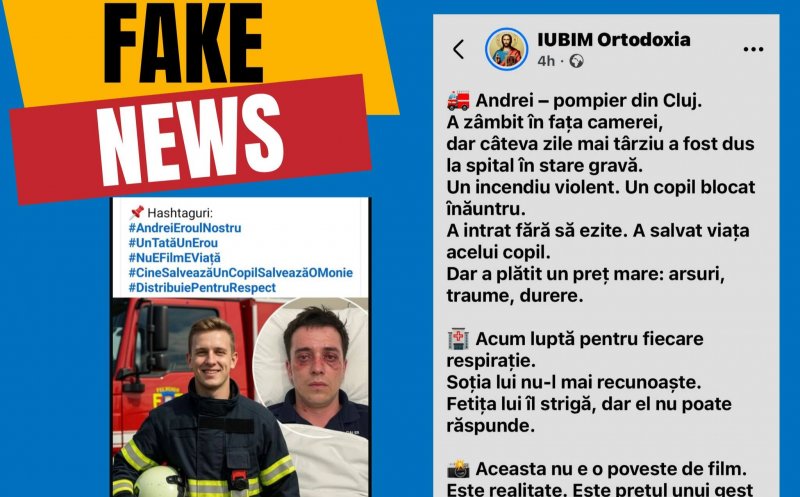 Read more about the article ATENȚIE! O știre falsă despre un pompier clujean „grav rănit” circulă în mediul online. Precizările ISU Cluj