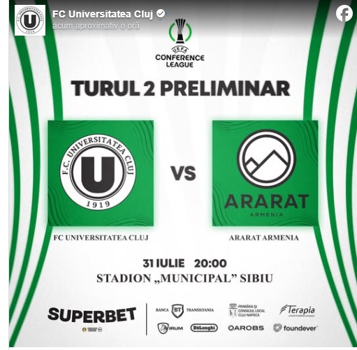 Read more about the article Au fost puse în vânzare biletele pentru meciul ”U” Cluj – Ararat Armenia din turul 2 preliminar al Conference League. Abonații au prioritate