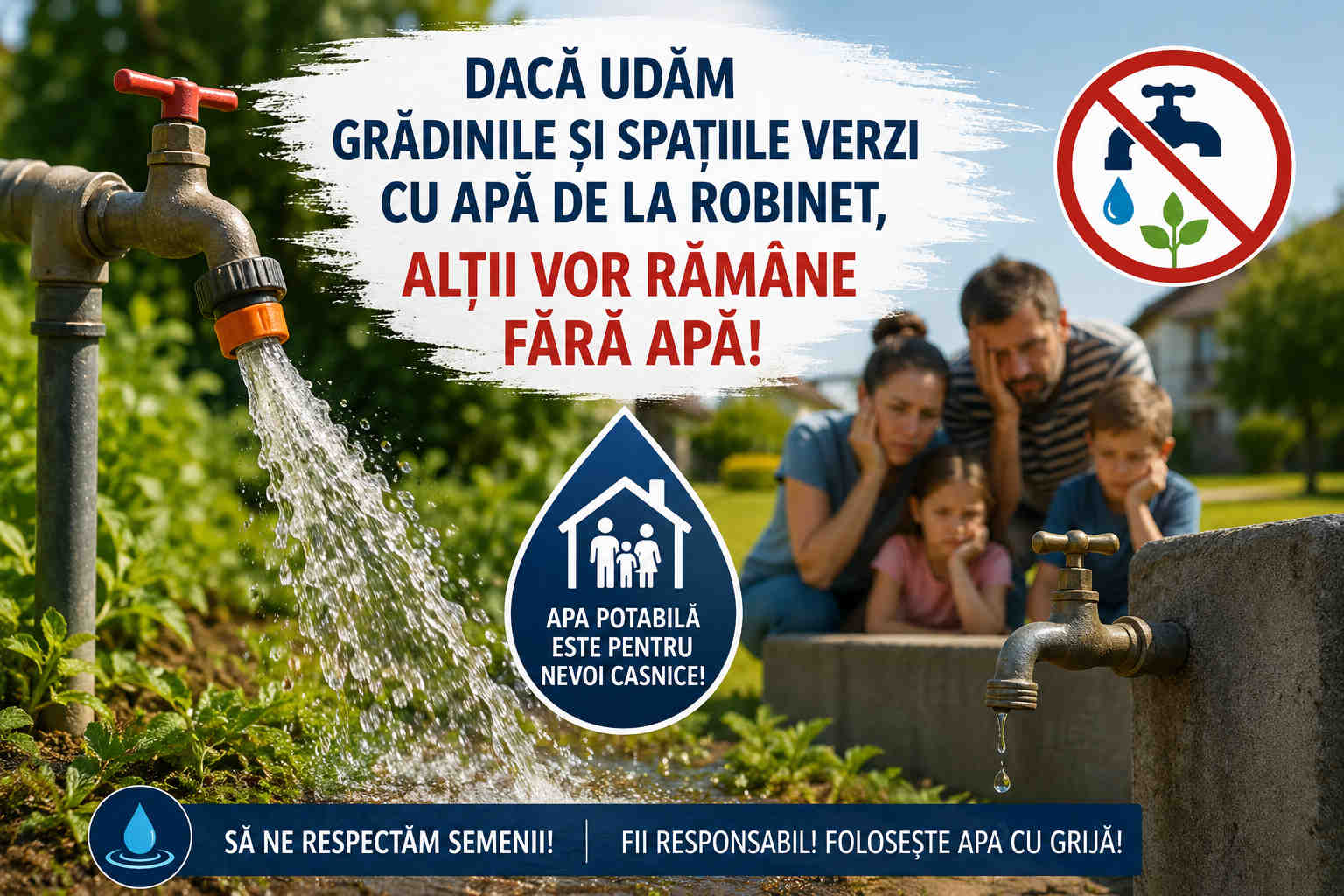 Read more about the article ATENȚIE! Folosirea apei potabile pentru irigații poate lăsa alți consumatori fără apă