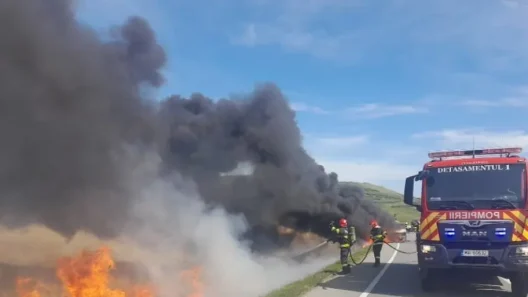 centura Vâlcele Apahida - Mașină în flăcări pe centura Vâlcele–Apahida, din Cluj