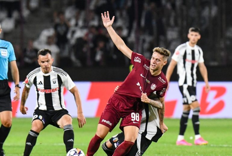 Louis Munteanu is in action during CFR 1907 Cluj vs FC Universitatea Cluj, at Dr Constantin Radulescu Stadium, in Cluj, Romania, on August 4, 2024.
CFR Cluj V Universitatea Cluj - Romanian Superliga, Cluj-Napoca - 04 Aug 2024,Image: 896070090, License: Rights-managed, Restrictions: , Model Release: no